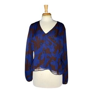 Evereve NWT Harper Seamed Blouse/Blue and Brown Floral